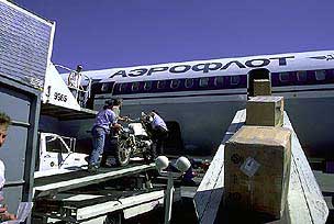 Loading bike onto plane